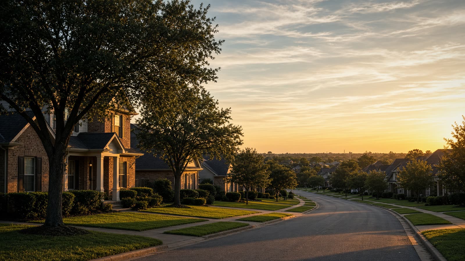 Sunrise over a North Texas residential street